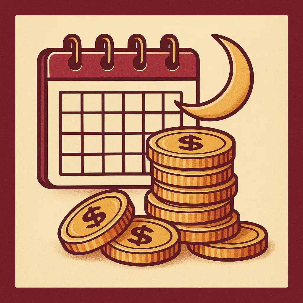 Stapel goldener Münzen neben einem Kalender als Symbol für einen wöchentlichen Reload-Bonus