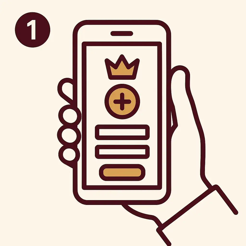 Illustration einer Hand, die auf einem Smartphone ein neues Casino-Konto erstellt