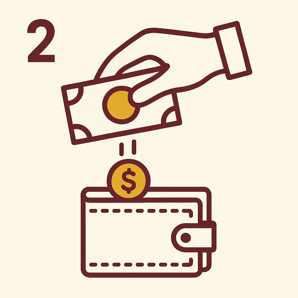 Illustration einer Münze, die in eine digitale Geldbörse fällt und eine Casino-Einzahlung symbolisiert